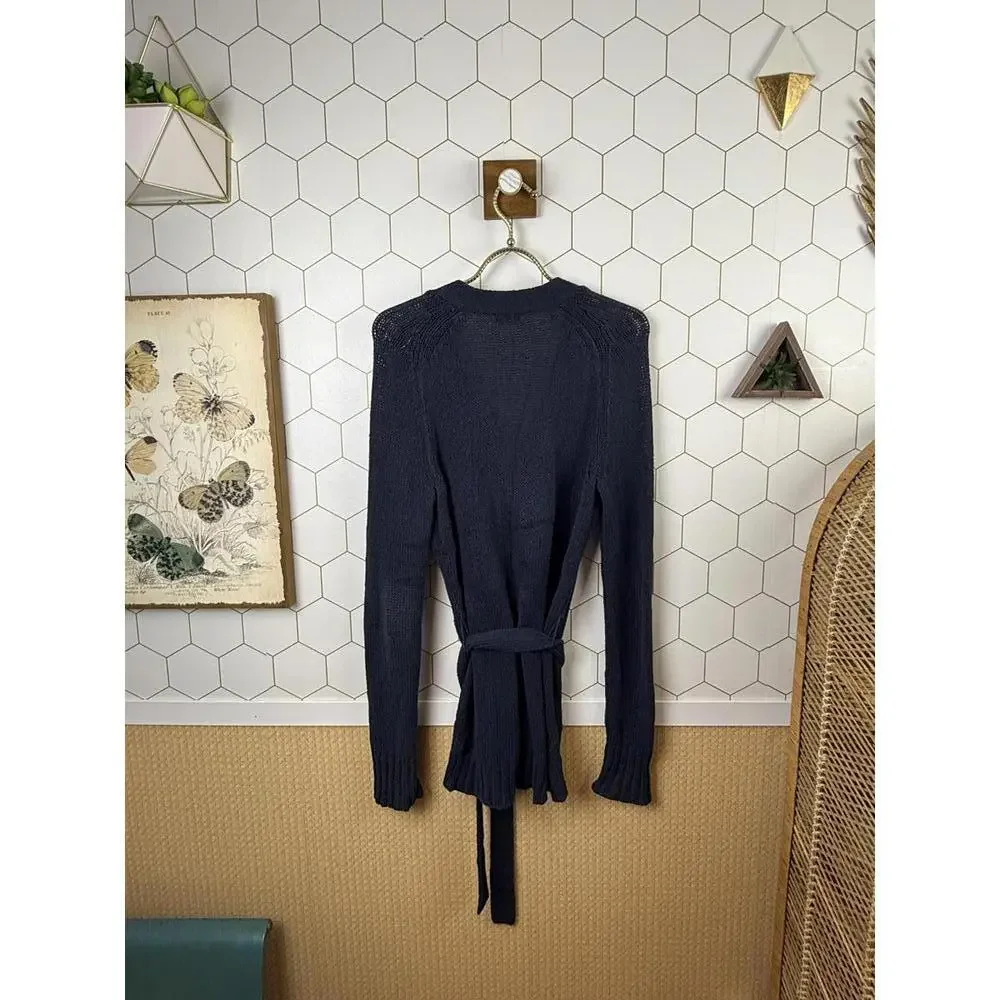 J.Crew Navy 100% Cotton Ribbed Wooden Button Cardigan - Size - Small